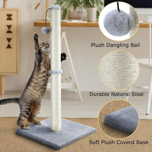 29" Height Tall Cat Scratching Post, Claw Scratcher with Sisal Rope and Covered - Picture 3 of 9